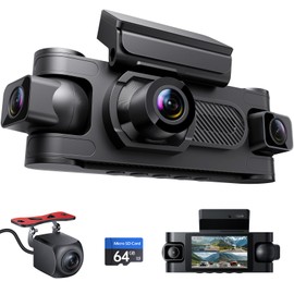 4 Channel Dash Cam Front and Rear Inside Left Right, 1080P Dash Camera for Cars,Car Camera with 3" IPS Screen,Night Vision,Included 64GB Card,Support Optional GPS, 24/7 Recording Parking Mode