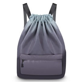 INONIX Large Capacity Folding Travel Drawstring Backpack Sports drawstring gym sack for Women Men Children Large Size with Zipper Bottle swim bag(grey)