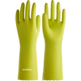 LANON wahoo Skin-Friendly Cleaning Gloves, Dishwashing Kitchen Gloves with Cotton Flocked Liner, Reusable, Non-Slip, Bud Tender, Medium