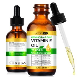 Vitamin E Oil 75,000 IU – 100% Pure Natural Vitamin E for Skin, Face, Hair, Scars – Deep Moisturizing Body Oil for Dry Skin, Wrinkles – Cold-Pressed, Non-GMO,Organic Skincare – 2 Fl Oz