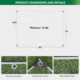 Clear Tarp Heavy Duty with Grommets 7x10 FT Waterproof PVC Tarpaulin 14 Mil for Patio Enclosure, Greenhouse Cover, Porch Roof