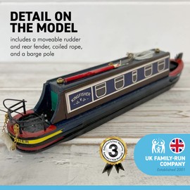 Detailed 20 cm Long Wooden Kingfisher Model Canal NARROWBOAT Barge Model | Canal Boat Gifts | narrowboat Gifts | Fully Assembled Model Canal Boat | Ragdoll | Holiday Cruiser | Suitable for OO Gauge