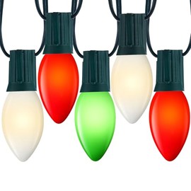 Minetom Outdoor Christmas Lights, 50 FT Vintage Red Green and White C9 Christmas String Lights for Christmas Holiday Indoor Room Roofline Backyard Garden Patio Home Decor, E17 Base, Green Wire