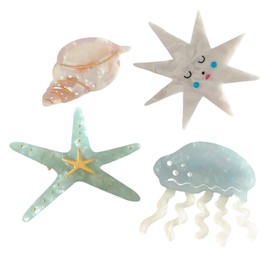Starfish Hair Clips for Girls Women, 4 Pieces Pink Conch Tortoise Shell Hair Barrettes Blue Jellyfish Alligator Hair Pins Beautiful Hair Accessories