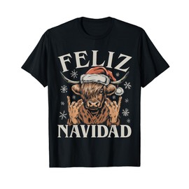 Feliz Navidad Meme Emo Highland Cow Funny Meme Christmas T-Shirt