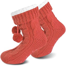 normani Women's Socks with ABS Sole Inner Fur Extra Thick House Socks Non-Slip Sole, Flamingo pink