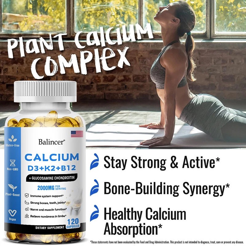 Balincer Calcium D3 + K2 + Vitamin B12 Strengthen Bones,