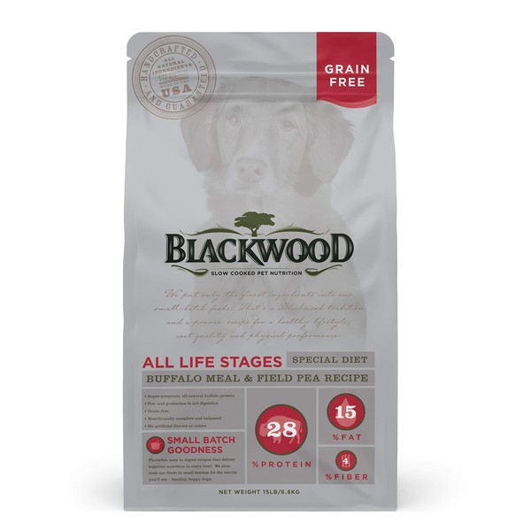 Blackwood Pet Food 22357 All Life Stages, Special Diet, Grain Free, Buffalo Meal & Field Pea Recipe, 15Lb.
