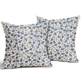 Aytipun Blue Floral Pillow Covers 18x18 Set of 2 Vintage Rustic Old Style Cute Small Flower Blue Cream Print Decorative Outdoor Pillowcases Farmhouse Throw Cushion Case Decor for Couch Sofa Bed