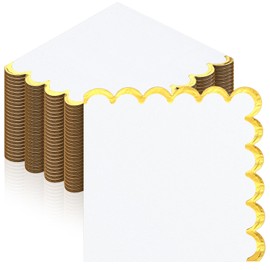 Janlaugh 50 Pcs Scalloped Cocktail Napkins with Gold Foil Edge Thick Disposable Napkins Paper Pastel Party Napkins Beverage Napkins for Wedding Dinner Birthday Party (White,5 x 5 Inch)