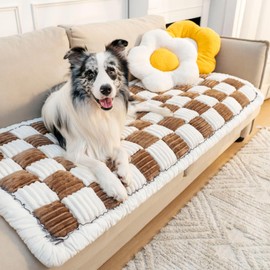 FUNNY FUZZY Pet Couch Covers for Sofa, Couch Covers for Dogs Washable Dog Couch Cover Protector Cream-Colored Furniture Sofa Covers for Dog Handmade Pure Cotton Pet Bed Mat (Brown, 23.6"×70.9")