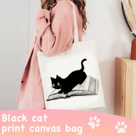 Asheyya Cute Cat Tote Bag for Book Grocery, Reusable Washable Foldable