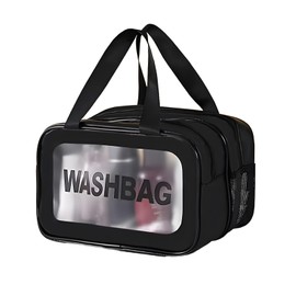 L&FY Large Toiletry Bag, Translucent PVC Makeup Cosmetic Organizer Bag Waterproof With Mesh Pouch For Gym, Workout Swim Beach Shower (Black, M)