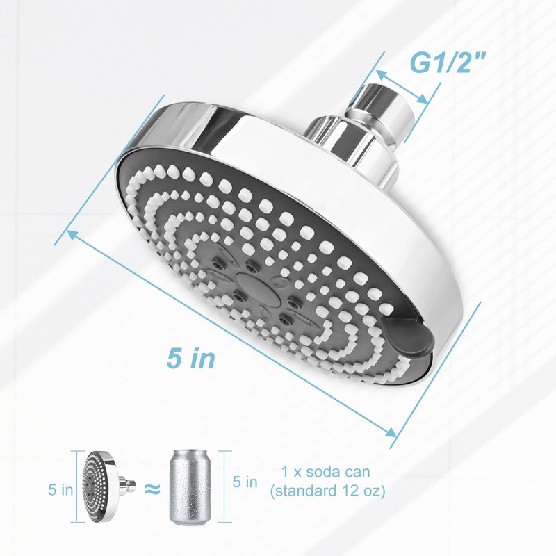 OFFO Fixed Shower Head, 6 Modes 13cm(5 inch) Waterfall Shower