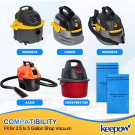 KEEPOW Wet Dry Vacuum Filter Bag Compatible with Stinger and Workshop Wet Dry Vacuum 2.5 to 5 Gallon, Part# VF2000 (16 Pack)