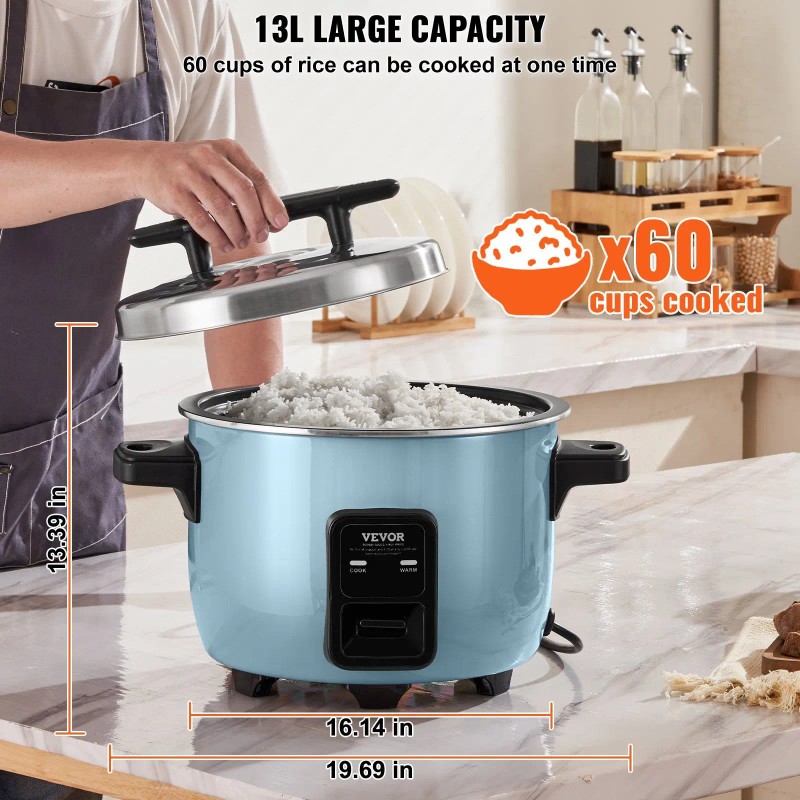 Commercial 60-Cup Rice Cooker 13.74 Qt/13 Liter Large Nonstick Inner