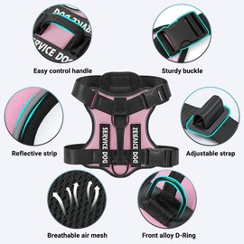 Belababy Dog Harness Small Medium Large, Reflective Tactical No Pull Harness for Dogs in Training, Adjustable Soft Service Pet Vest with Easy Control Handle, Pink, XS