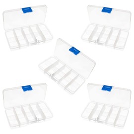 10 Compartment Transparent Small Storage Box 7 x 13 x 2.5cm Perfect for Electronic Components Jewellery Arts Crafts Beads Organiser Pack of 5 quantity