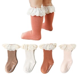 Merqwadd 4-Pack Baby Girls Knee High Socks Infants Toddlers Bow Knit Socks Cotton Tube Ruffled Stockings (Ruffles Socks-Assorted 4-Pack,0-12 Months)