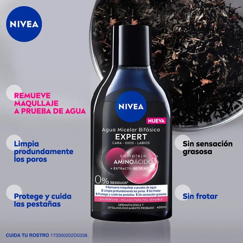 Agua Micelar Bifásica NIVEA Micellair Black Expert 400 Ml