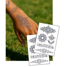 Henna-Style Semi-Permanent Tattoos – 2 Sheets of 7x4" Long-Lasting Arm & Hand Designs – Easy Fake Ink by Inkwear