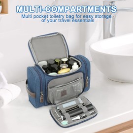 ZOMFELT Travel Toiletry Bag for Men, Water-Resistant Canvas Dopp Kit with Wet Compartments, Multi-Pocket Organizer for Shaving Kit, Gym Essentials and Toiletries Accessories, Blue