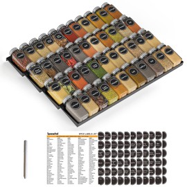 SpaceAid Spice Drawer Organizer with 44 Spice Jars, 386 Spice Labels, 4 Tier Seasoning Rack Tray Insert for Kitchen Drawers, 20.25" Wide x 17.5" Deep
