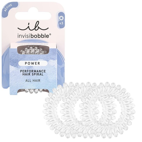 invisibobble Power Crystal Clear, Clear Spiral Hair Scrunchies for Thick Hair & Active Lifestyle, HAIRLOVETECH™ Technology, Strong Hold & Comfort, Ideal for Men & Women, Pack of 3