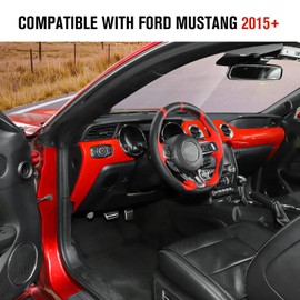 Jimen Compatible with Ford Mustang 2015-2023, Center Console Dashboard Air Vent Trim Headlight Control Panel Cover Interior Accessories (Red)