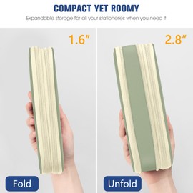 FINPAC Expandable Pencil Case, Large Capacity Pencil Box, Pen & Marker Storage Pouch Stationery Organizer for Men Women Outdoors, Pen Bag Office Supply, Green