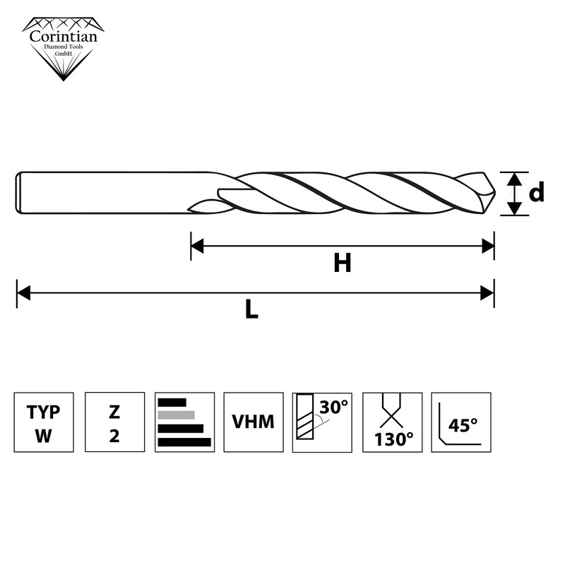 Corintian Solid Carbide Drill Bit Spiral Drill Bit Diameter 6