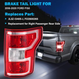 BeamTrack Tail Lights Assembly Compatible with 2018 2019 2020 Ford F-150 Right Passenger Side Rear Light Brake Lamp Taillight with Bulb and Harness Replace JL3Z13404H