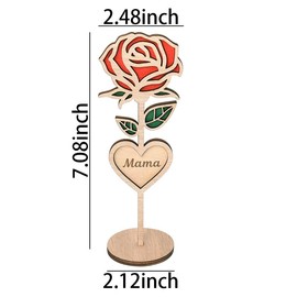 Mom Mothers Day Gifts for Mama Mom Mother Rose Wood Sign Wooden Heart Flower Plaque Gifts for Women Mama Mom Birthday Appreciation Gift from Son Daughter Mom Engraved Mama Red Rose Desk Table Decor
