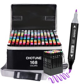 CHOTUNE Alcohol Markers Set，Newly Upgraded 168 Colors Soft Tip Marker Pen, Safe, Quick Drying, Easy Mix for Sketching and Illustration with Black Handbag and Base