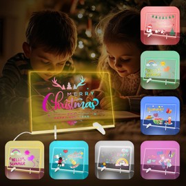 Acrylic Dry Erase Board with Light,LED Note Board with Colors 13.8"X10" 4 Modes & 7 Colors Rewritable LED Acrylic Drawing Board forKids School Home Office Include 7 pens,Clear Stand,Spray Bottle