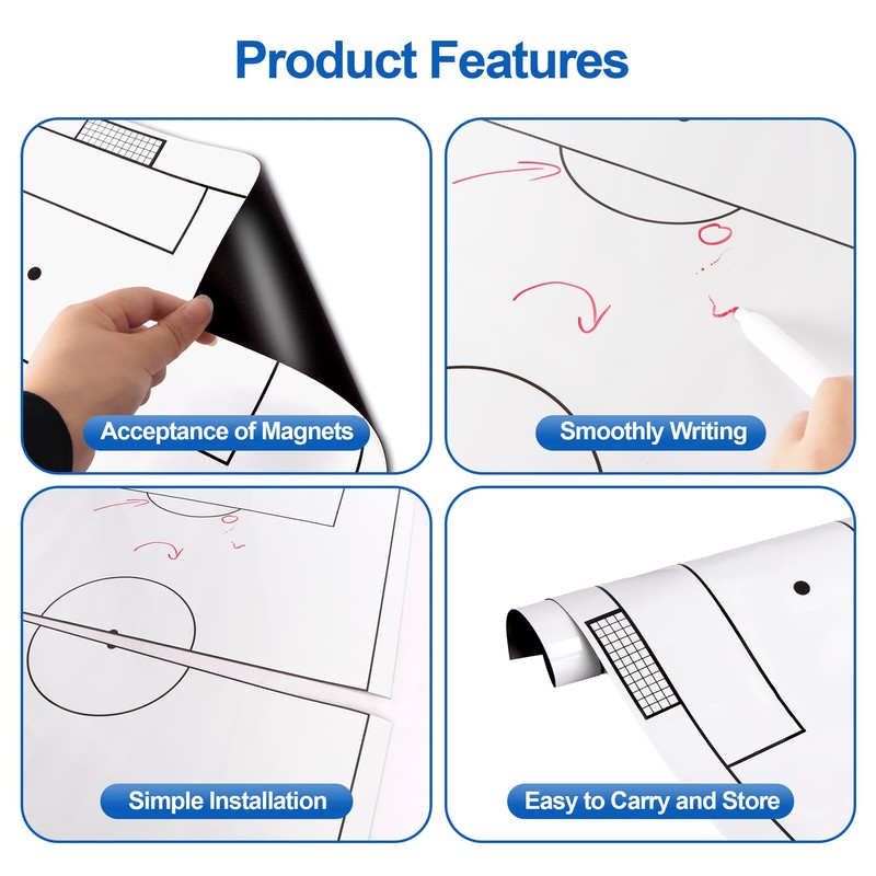 2 Piece Large Magnetic Soccer Coaches Clipboard,White Dry Erase Coaching