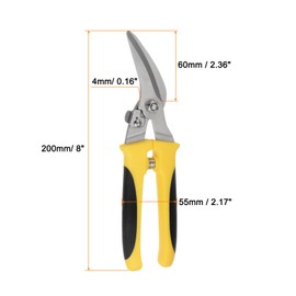 HARFINGTON 2pcs Industrial Scissors 8 Inch Stainless Steel 45 Degree Curved Blades with Black Yellow Handle for Cutting Thin Metal Copper Sheets
