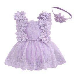 One opening Baby Girl Clothes Floral Boho Lace Romper Bodysuit Romper Jumpsuit Summer Outfit Summer Baby Clothes Girls (Flower-Purple, 0-3 Months)