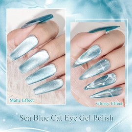 MIZHSE Cat Eye Nail Polish Sea Blue Cat Eye Gel Diamond Cat Eye Nail Gel UV/LED Magnetic Gel Nail Polish Reflective with 1 Magnet 10 ml x 1