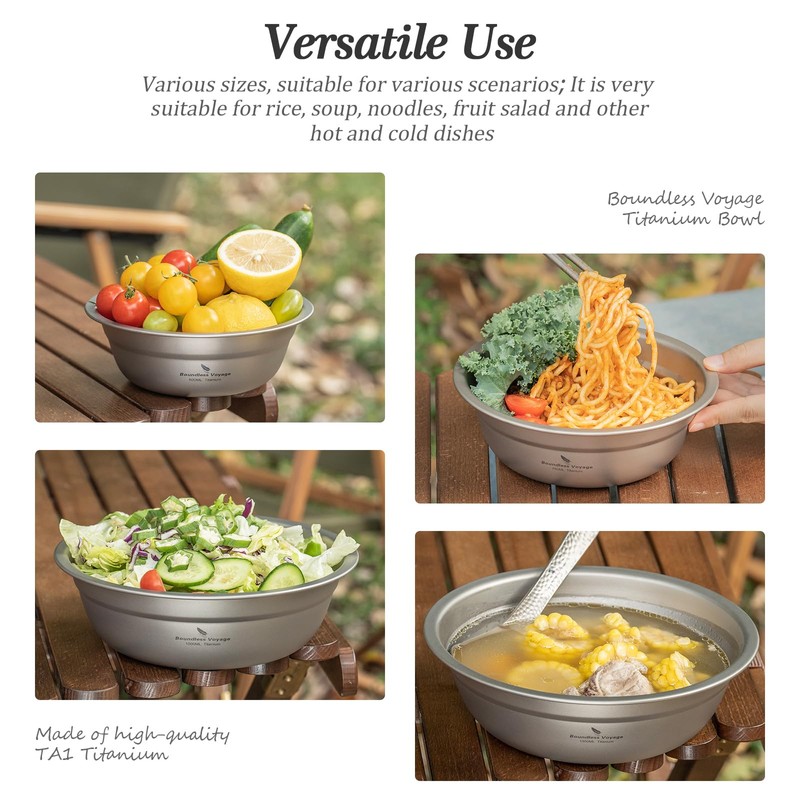Boundless Voyage Camping Plate Titanium Pan Dish Bowls Set Ultralight