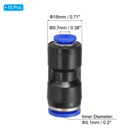 PATIKIL 3/8 x 3/16 Inches Push to Connect Fittings, 10Pcs Plastic Air Line Hose Fitting Quick Release Pneumatic Connectors Straight Union Two Way Coupler for Tube, Blue