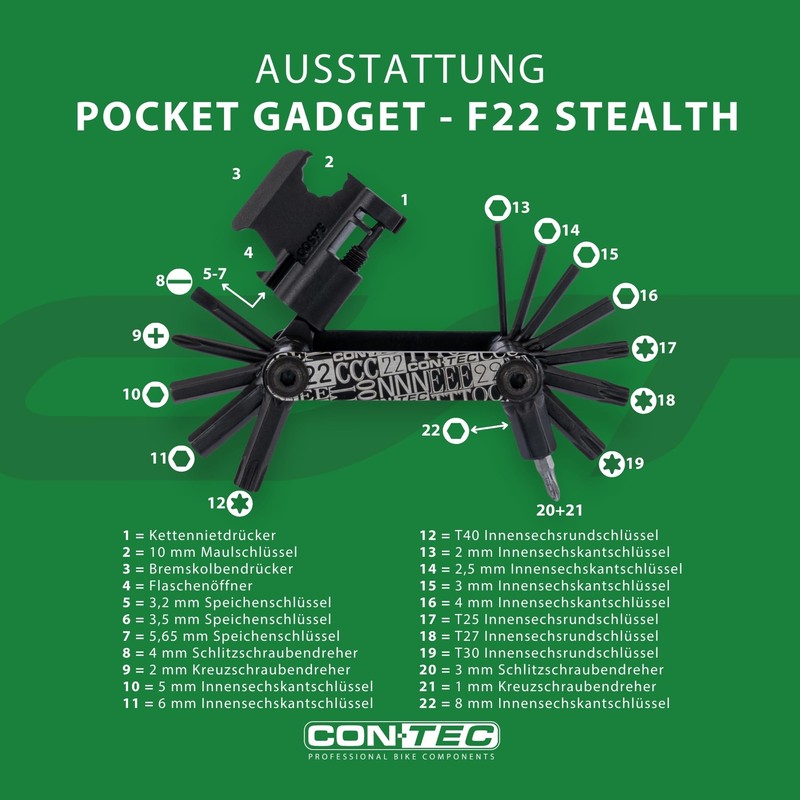 CONTEC Bicycle Multitool Pocket Gadget - F22 Stealth, 22 in