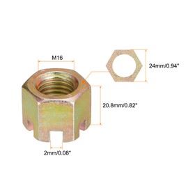 uxcell 2Pcs M16x2mm Hexagon Slotted Nut, Grade 8 Carbon Steel Hex Castle Nuts, Color Zinc