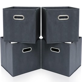 Yunkeeper 11 Inch Cube Storage Bins, Fabric Cubes Organizer Baskets with Handle, Foldable Basket for Closet or Collapsible Storage Box, 11x11x11 Set of 4 (Grey)