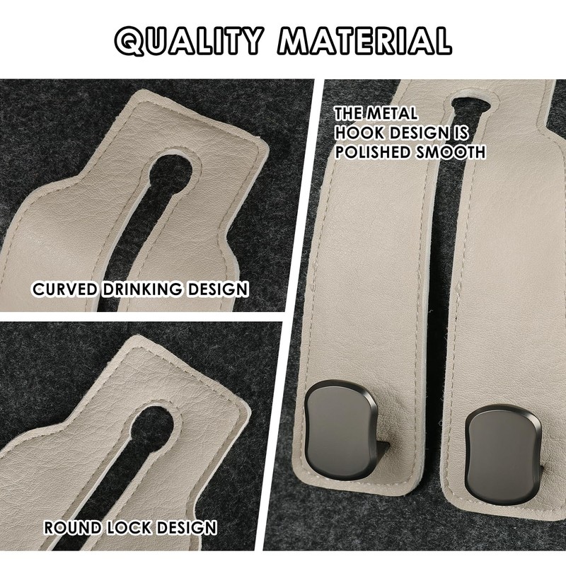 KINIVA Car Seat Headrest Storage Hooks, Set of 2, Suede