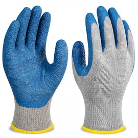 RUFCRIL Work Gloves, Latex Crinkle Coated, Slip-Resistant, Grey, Large, Ambidextrous, 1 Pair