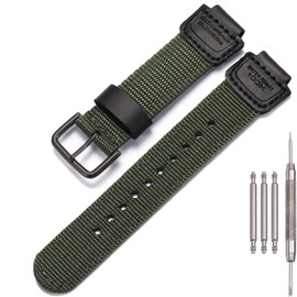16mm g shock Replacement Strap Compatible with Casio GA100 110 120 700 2100 DW5600 6900 AWG-M100 GW9400 Nylon Leather Bracelet Watch Band Watch Accessories (ArmyGreen Black Button)