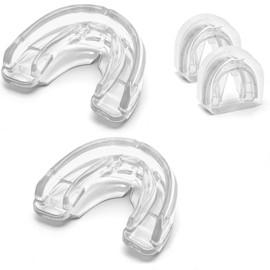 Coolrunner Double Braces Mouth Guard, Sports Athletic Mouth Guards Youth Mouthguard for Upper and Lower Teeth Protection Required for Youth, Teenager and Adults (Blue) (Transparent)