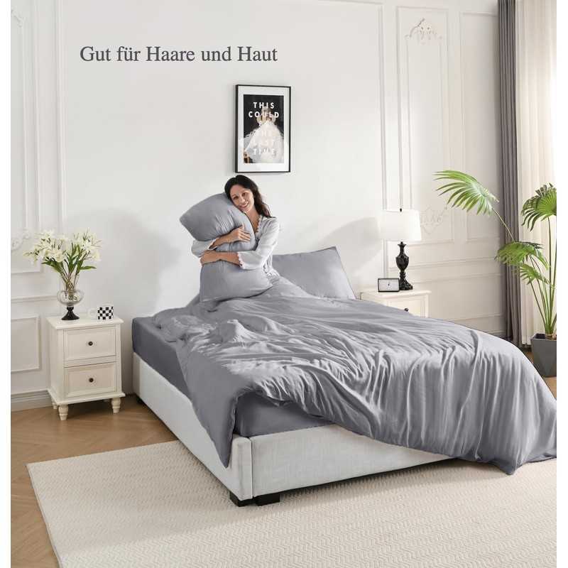 bienDo Fitted Sheet 100 x 200 cm, Grey, Bamboo, 35
