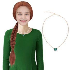 M MISS U HAIR- Peluca larga trenzada de color castaño rojizo, que presenta una peluca larga trenzada, un tono rojo cobrizo vibrante con corona de princesa, collar y orejas de terciopelo verde.
